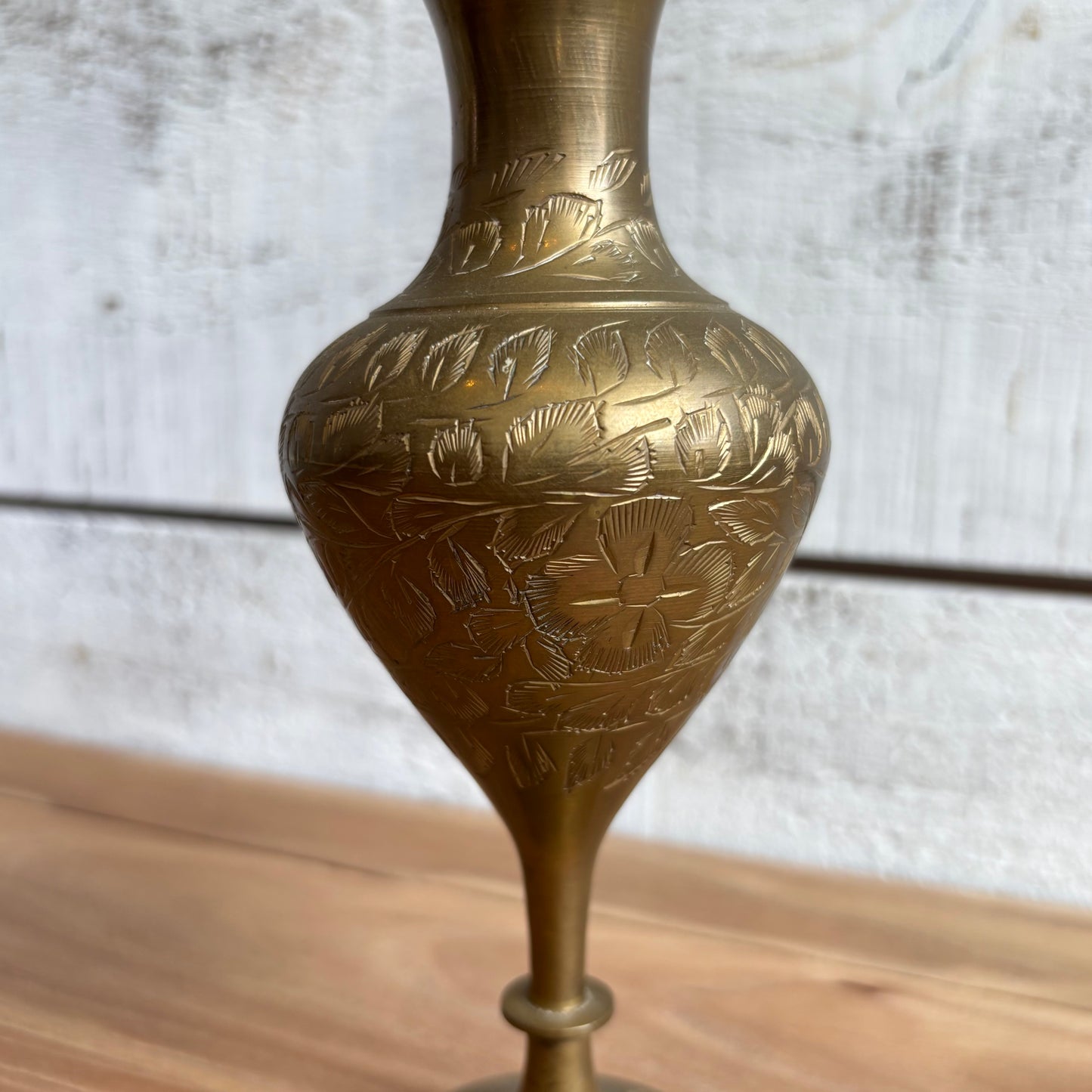 Vintage Brass Etched Vase - Small
