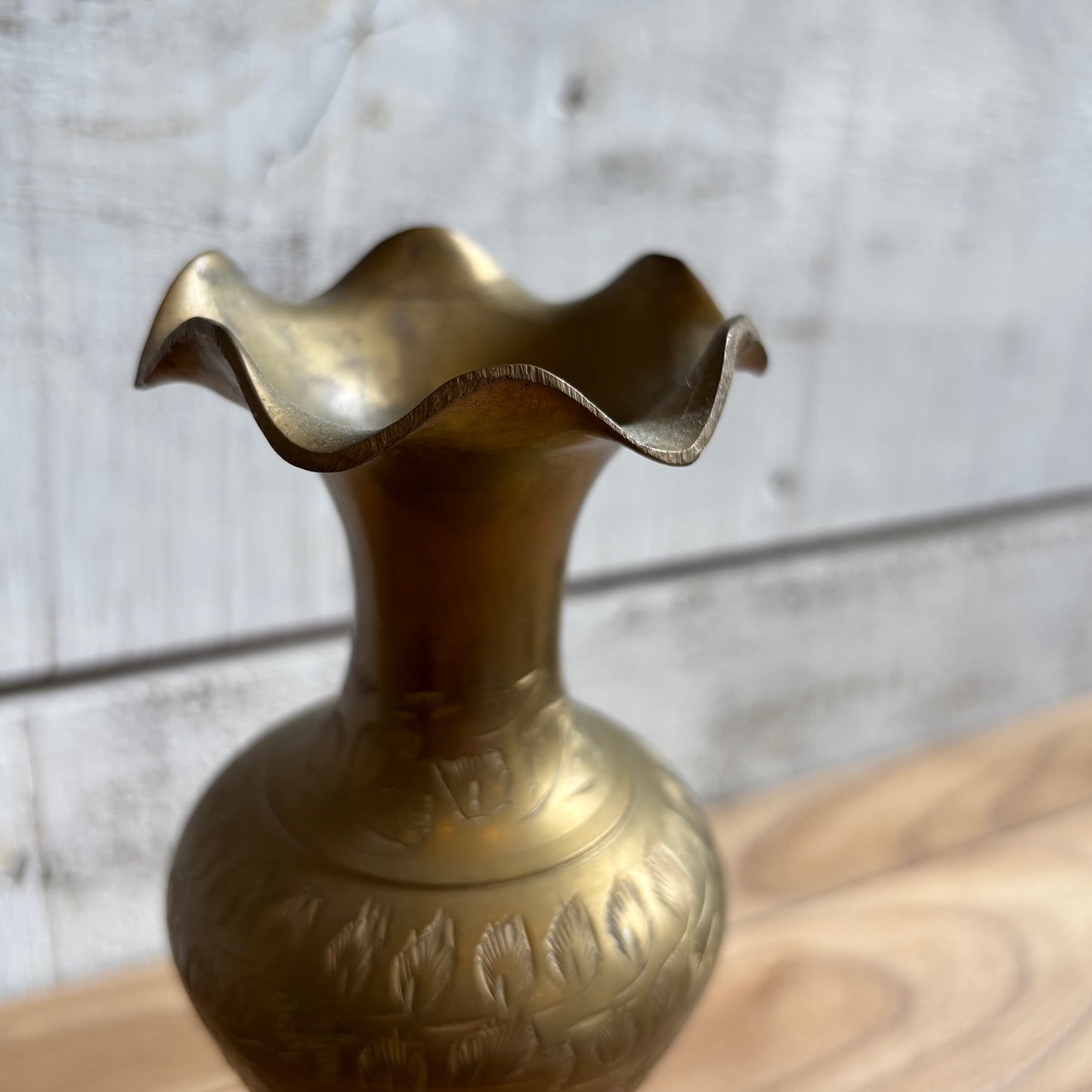 Vintage Brass Etched Vase - Small
