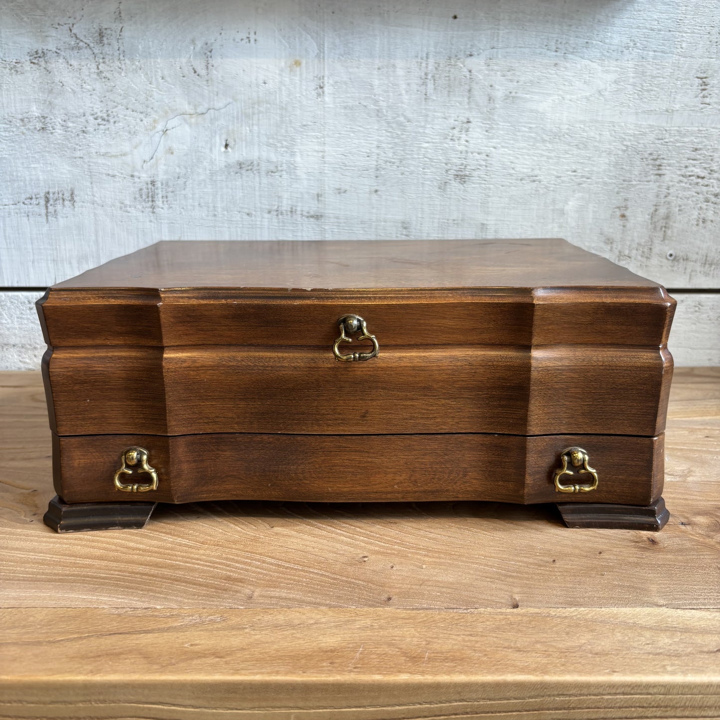 Vintage Dark Wood Jewelry Box w/ Brass Handles