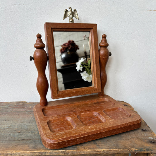 Vintage Wooden Vanity Mirror & Organizer