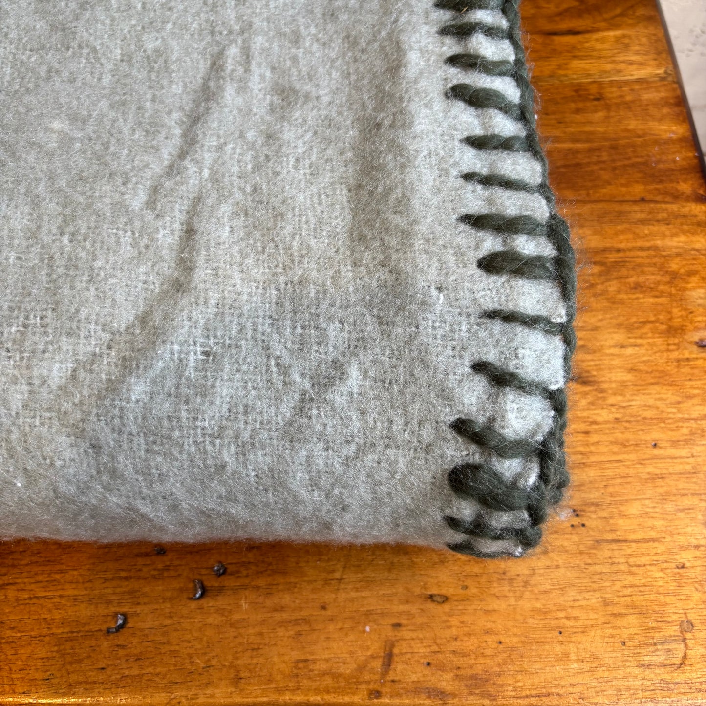 Blanket Stitch Wool Blend Throw - Lichen