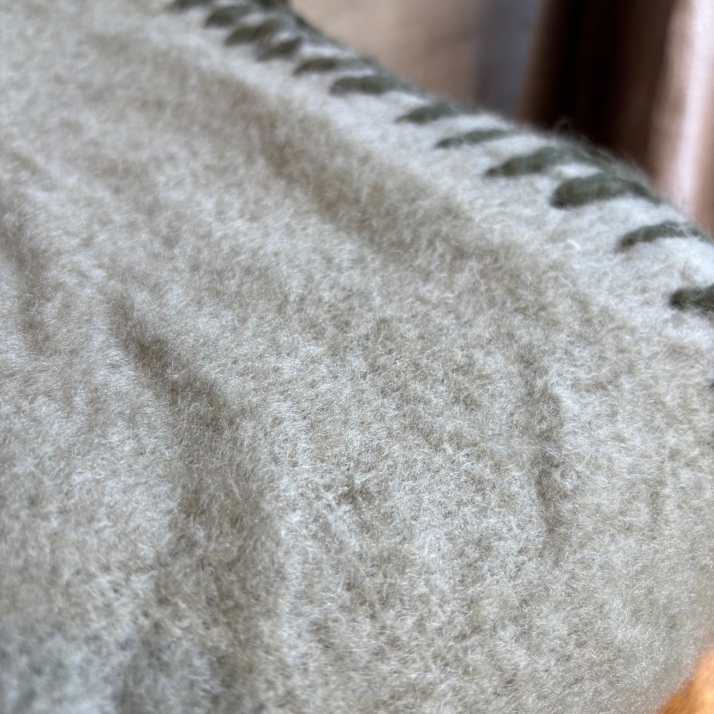 Blanket Stitch Wool Blend Throw - Lichen