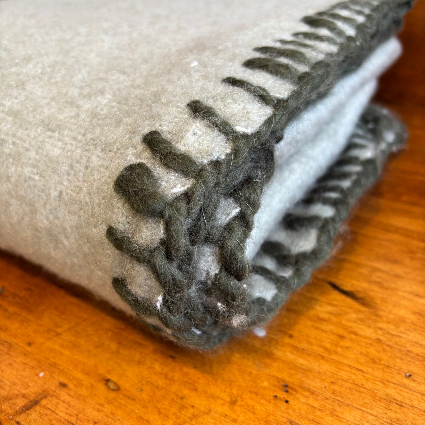 Blanket Stitch Wool Blend Throw - Lichen