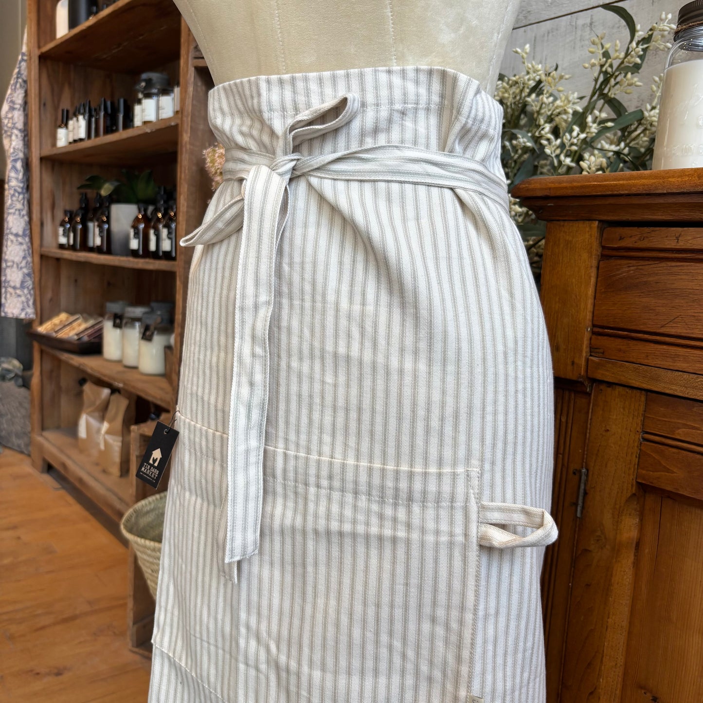Grey Ticking Apron - Half