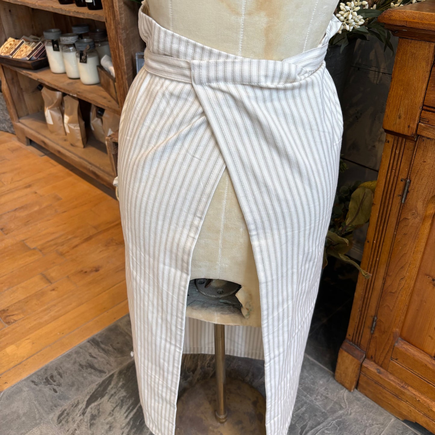 Grey Ticking Apron - Half