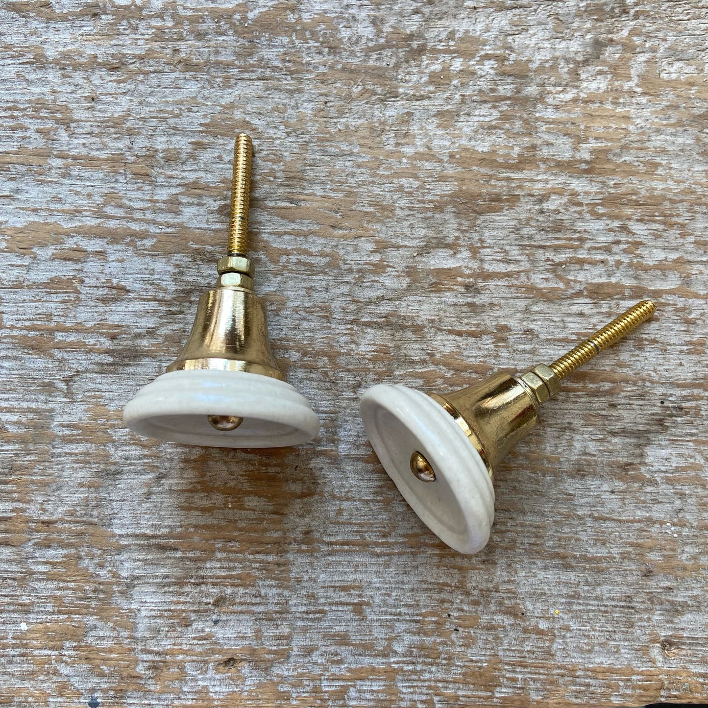 Knob: Ceramic Button White/Gold