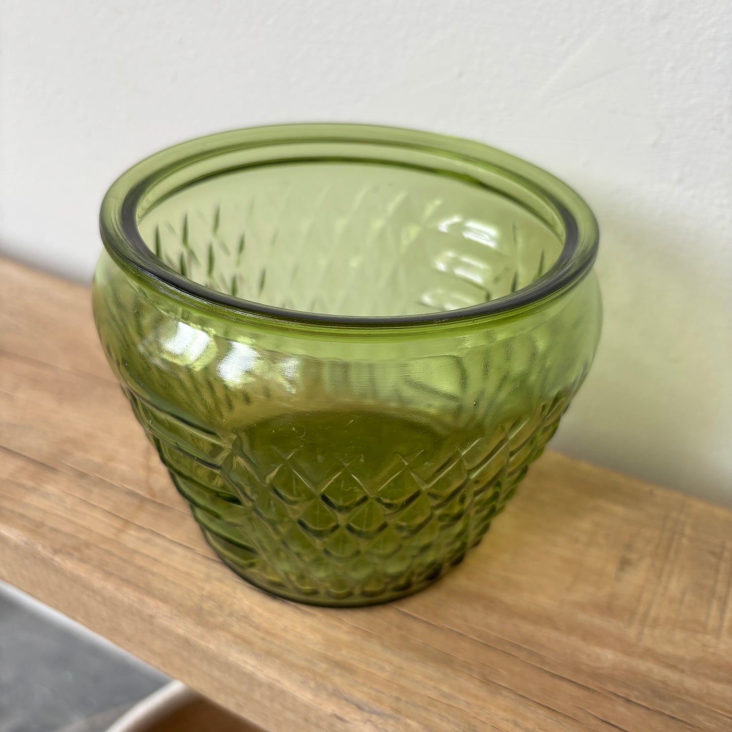 Green Glass Planter w/ Diamond Design