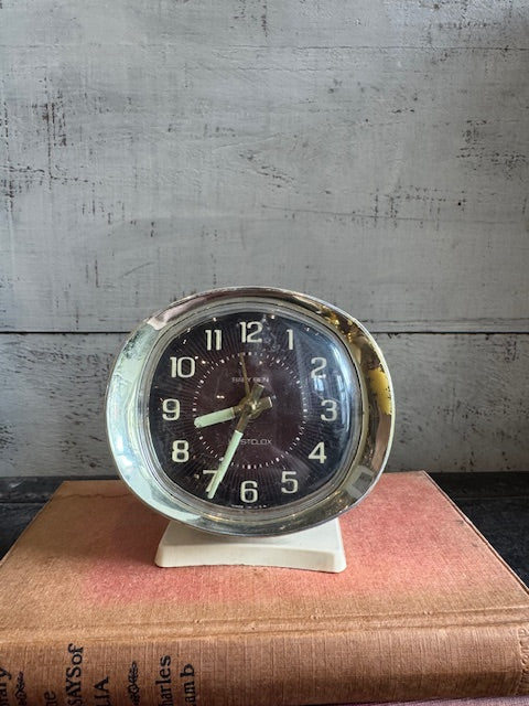 Vintage Baby Ben Alarm Clock - Silver/Cream
