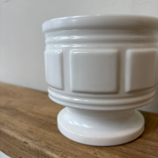 Vintage Milk Glass Footed Planter - Square Detail