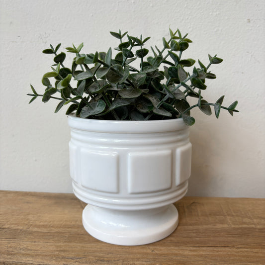 Vintage Milk Glass Footed Planter - Square Detail