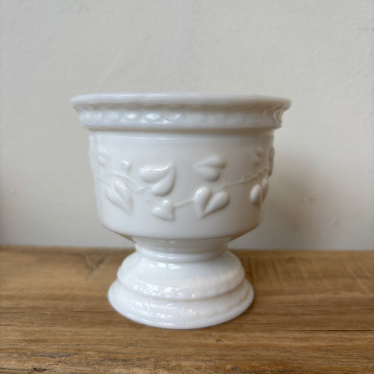 Vintage Milk Glass Footed Planter w/ Vine Detail - SM