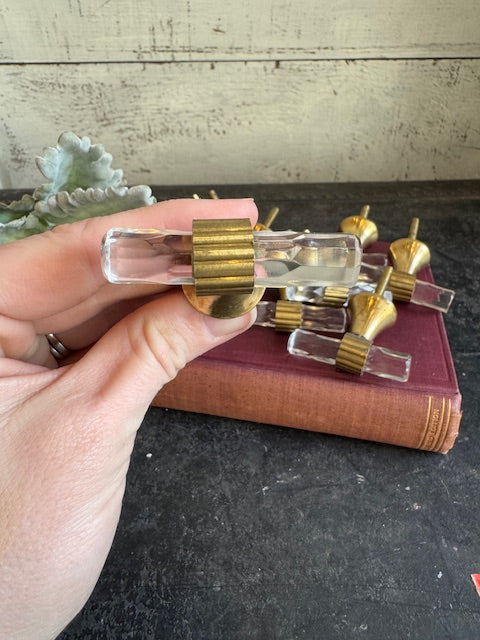 Knob: Glass + Brass Pull - Set of 10