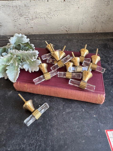Knob: Glass + Brass Pull - Set of 10