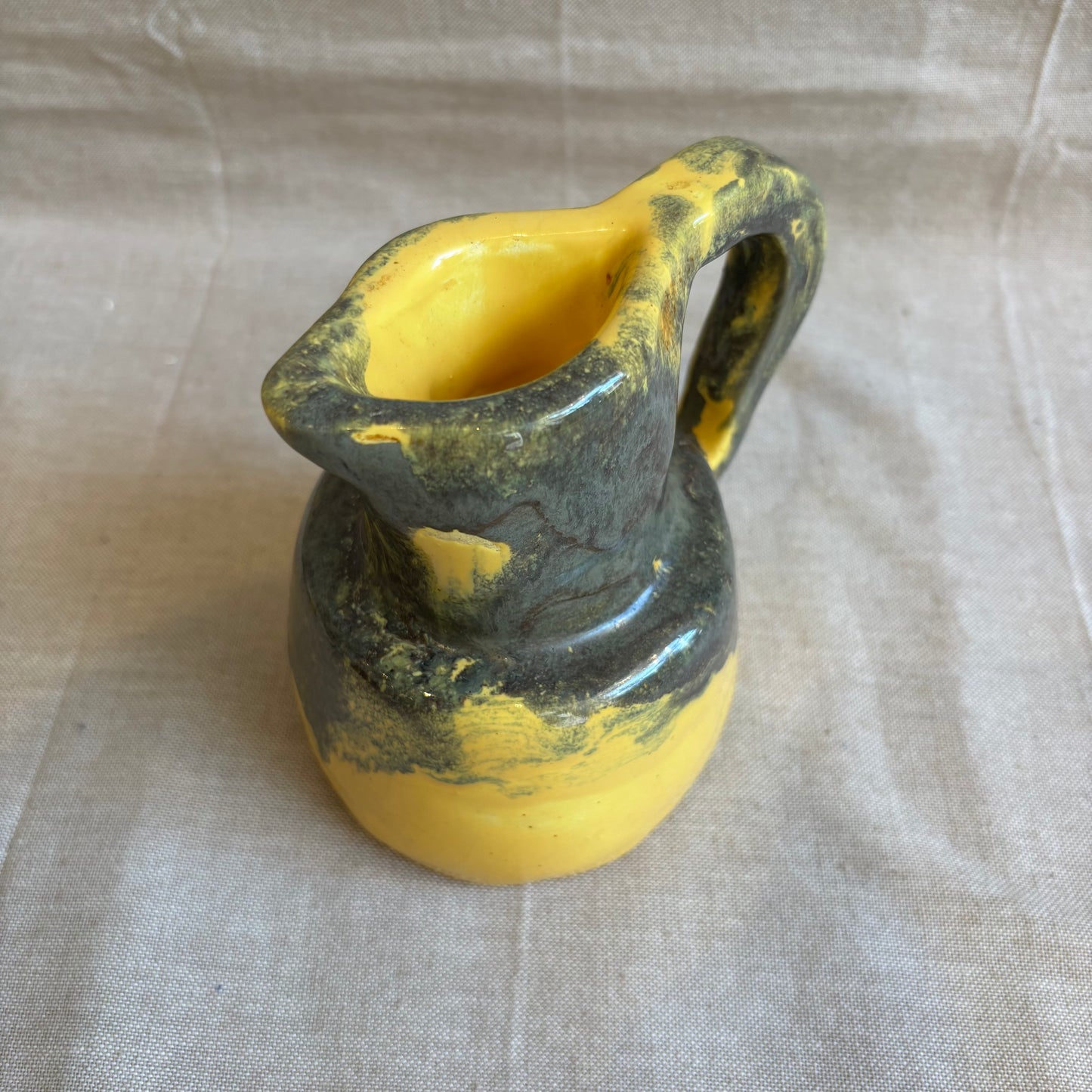 Vintage Pottery Jug - Yellow + Green