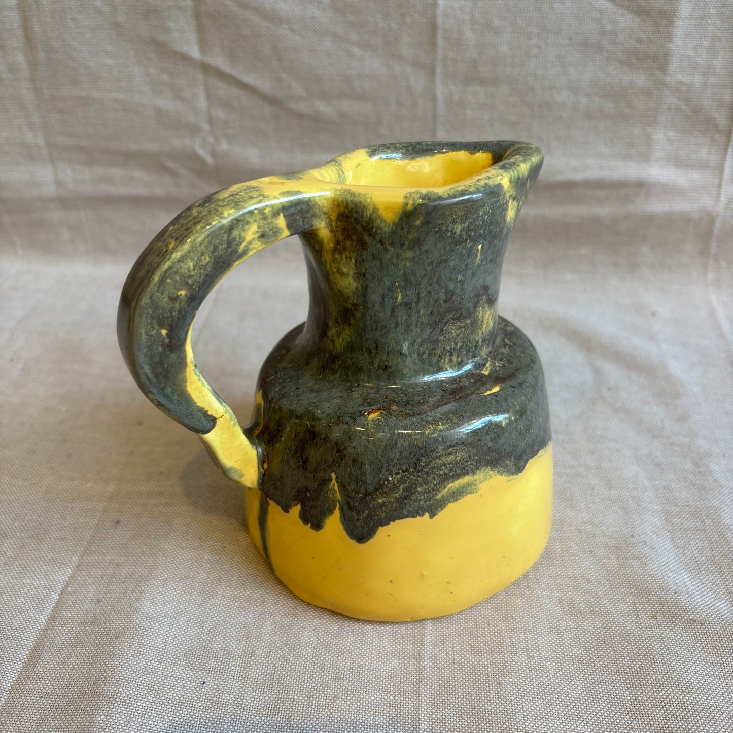 Vintage Pottery Jug - Yellow + Green