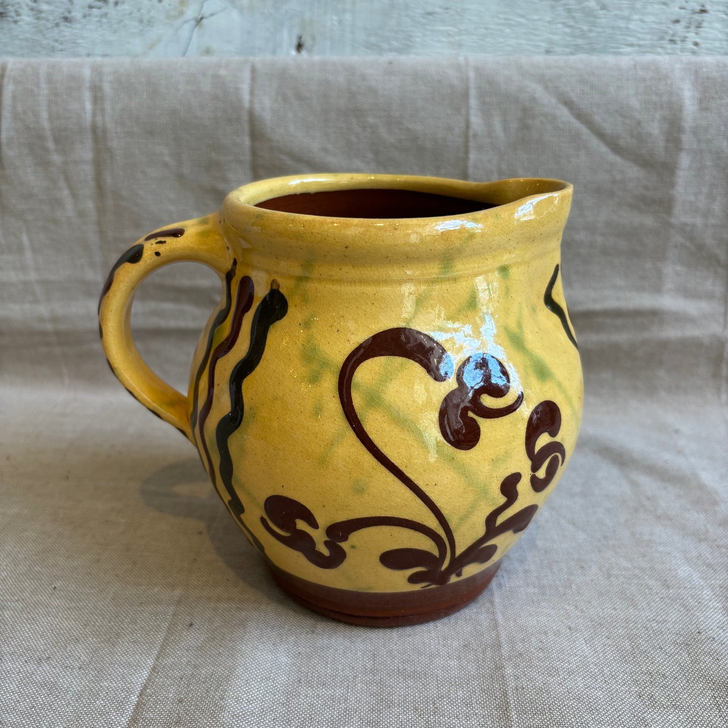 Vintage Yellow Jug w/ Brown Design