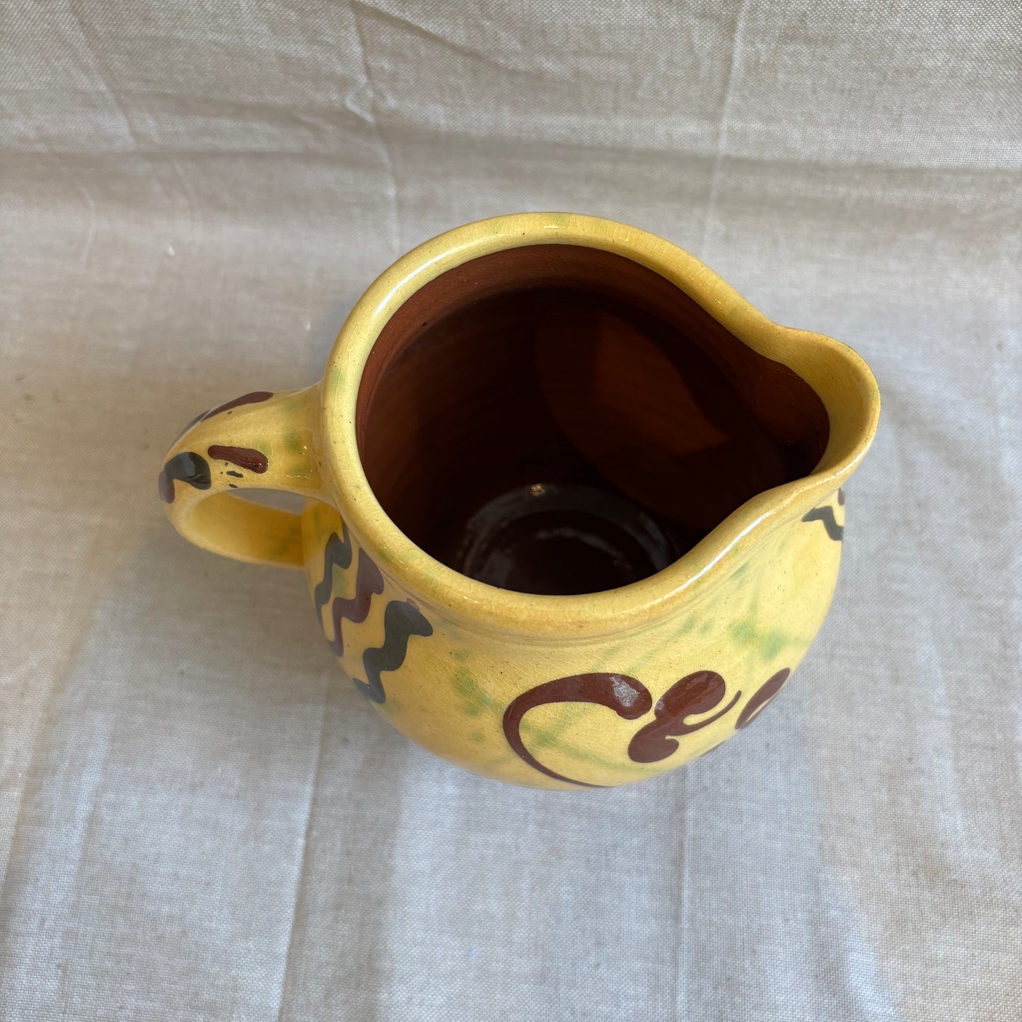 Vintage Yellow Jug w/ Brown Design