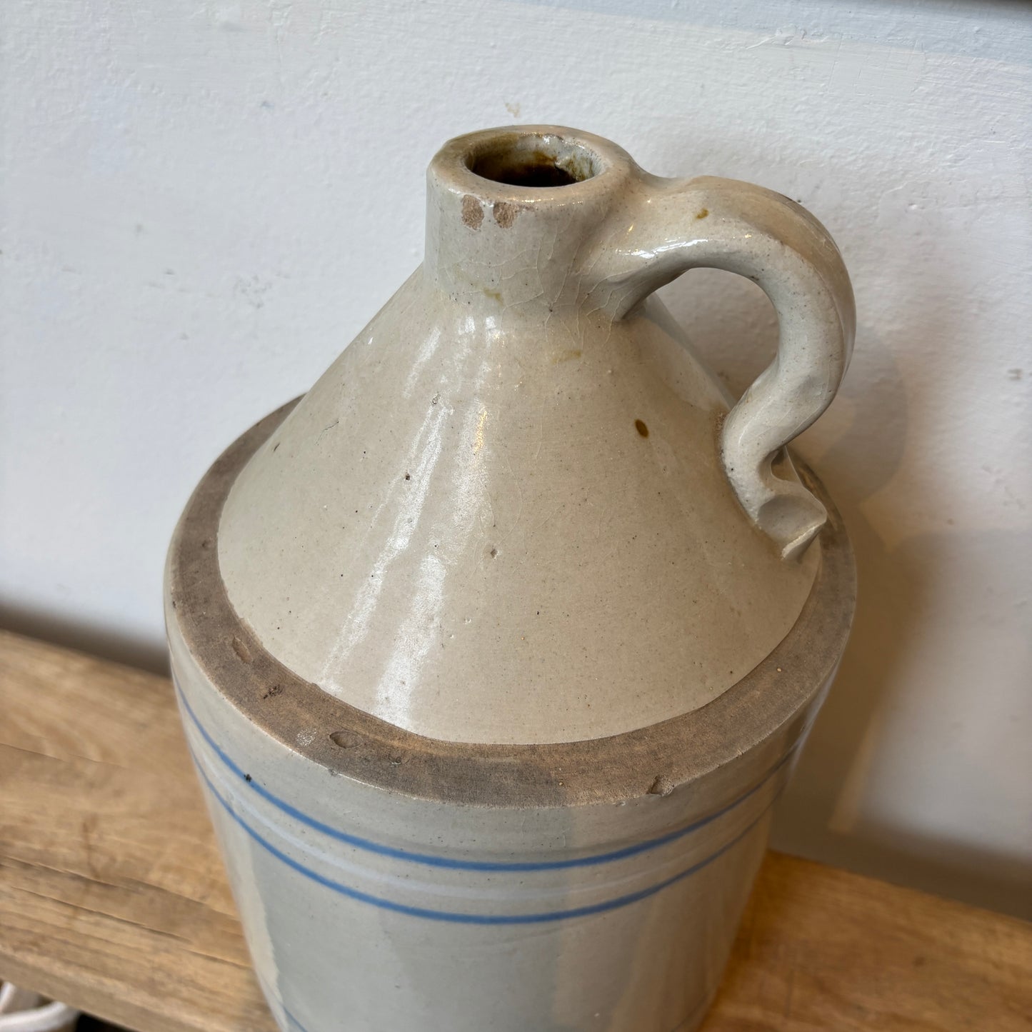 Vintage Finger Loop Jug - Beige w/Blue & White Stripes