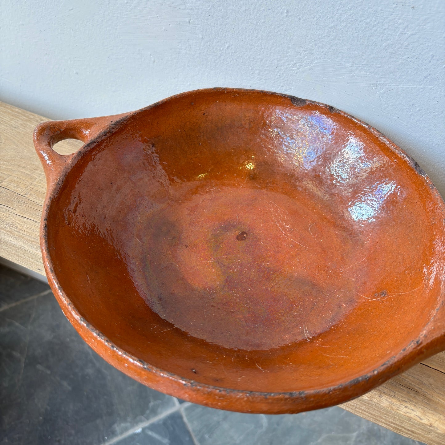 Vintage Terracotta Glazed Clay Bowl -MED