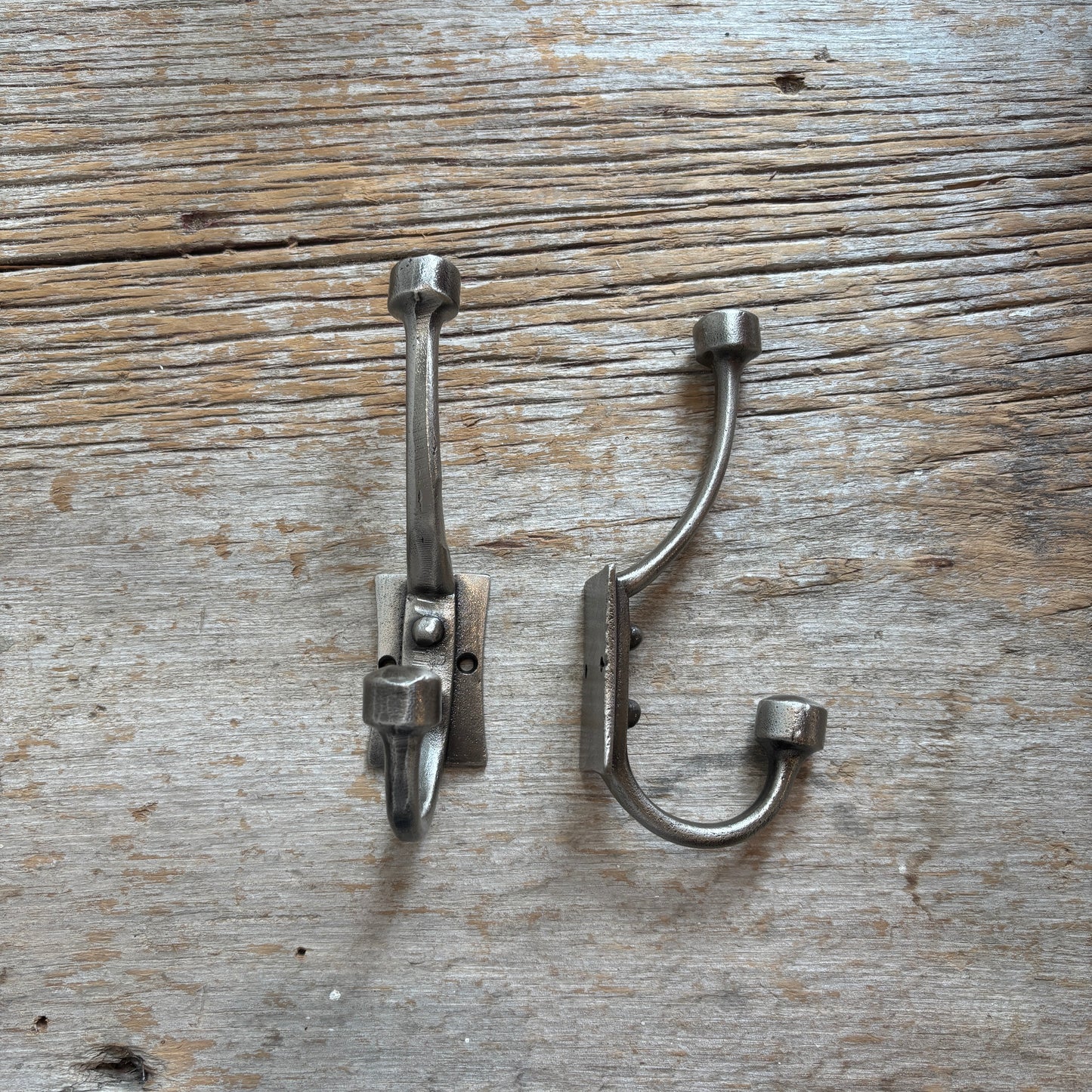 Lance Double Hook: Cast Iron, antique silver