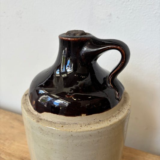 Vintage Brown Top Stoneware Jug w/ Cork- Small