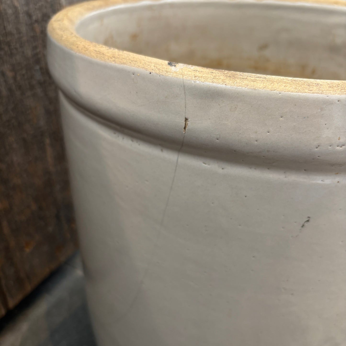 Vintage #5 Open Stoneware Crock - Cream