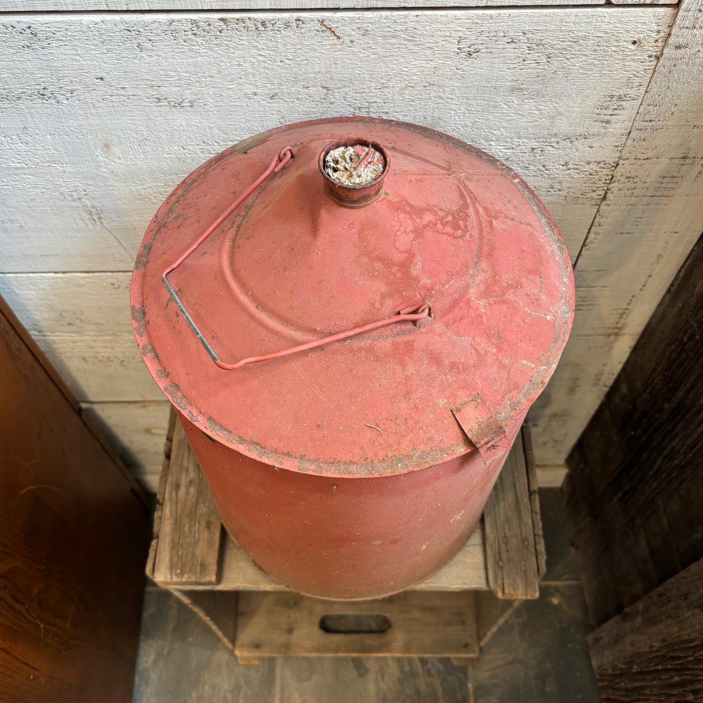 Vintage Galvanized Metal Gas Can w/Cork - Red