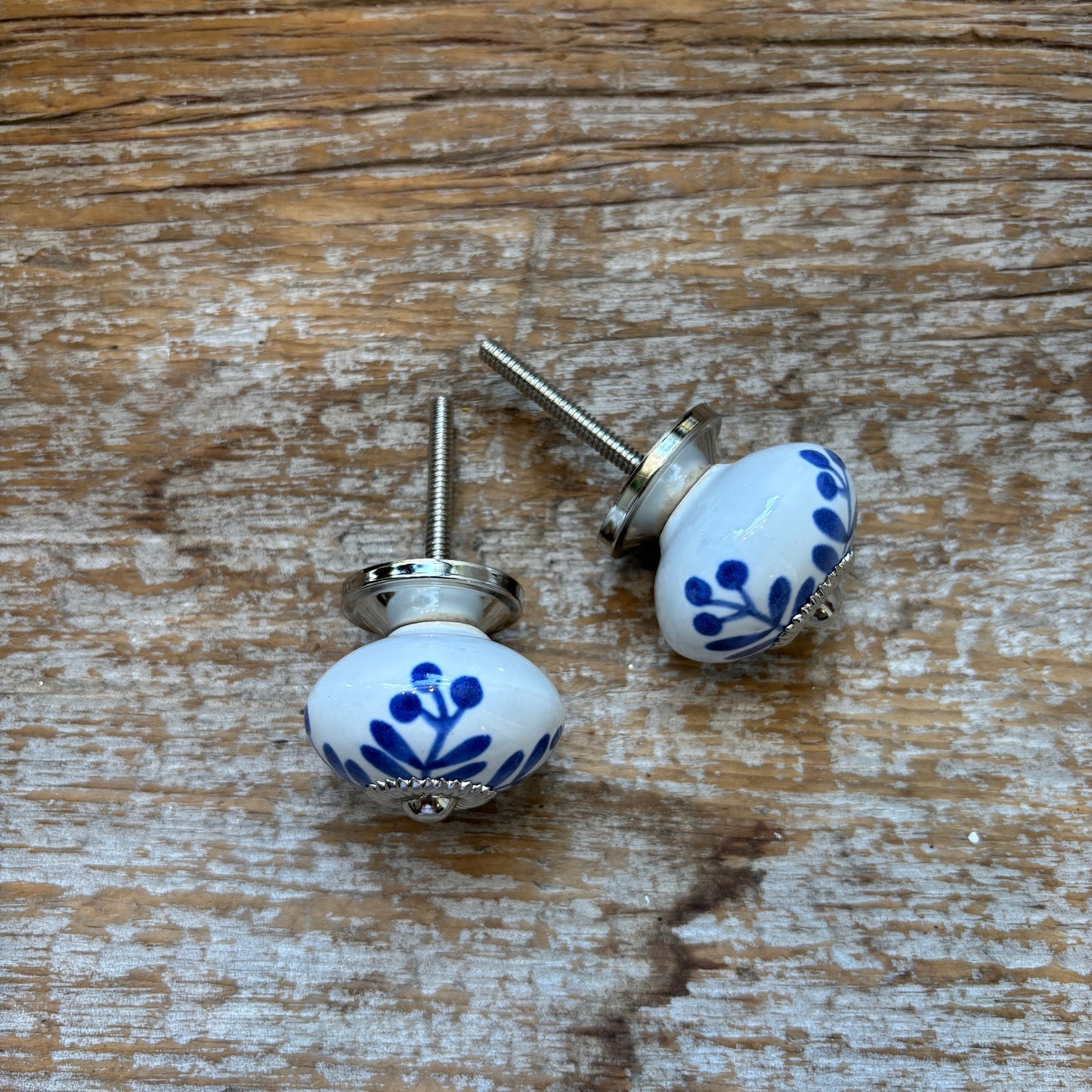 Knob: Hand Painted Blue Leaves