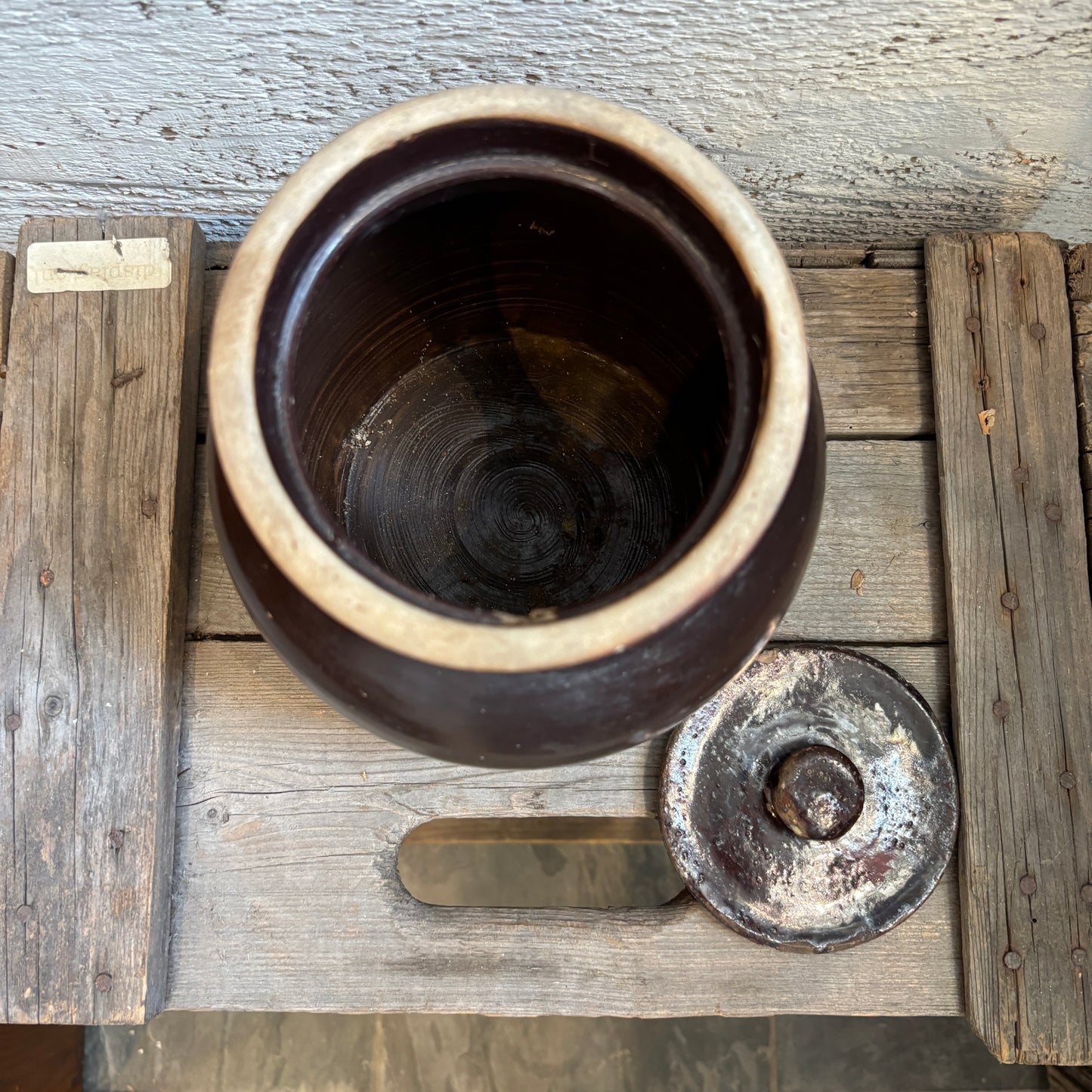 Vintage Bean Pot Dark Brown w/Lid - SM