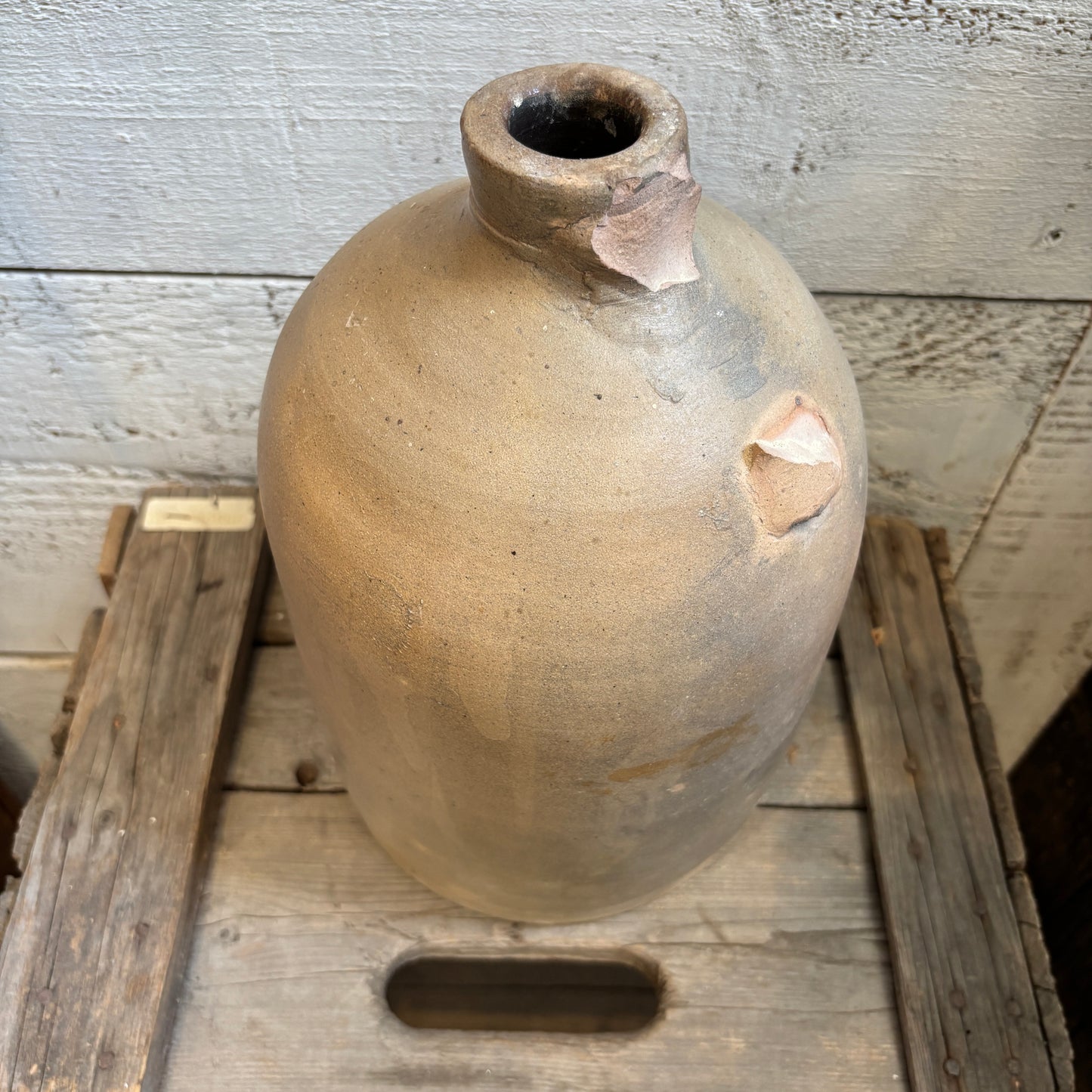 Vintage Jug w/Broken Handle - Beige