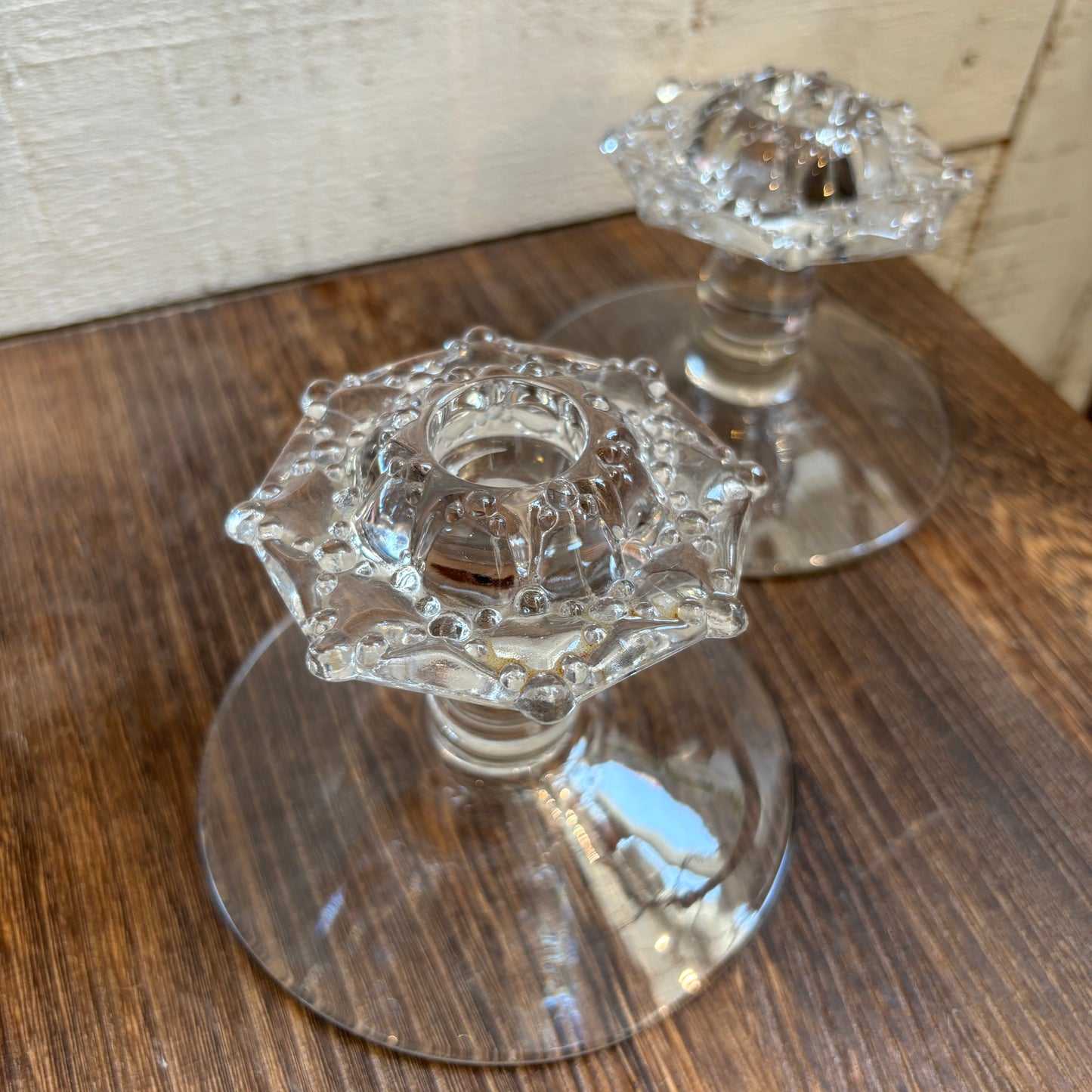 Vintage Dotted Design Glass Candleholders - Set of 2