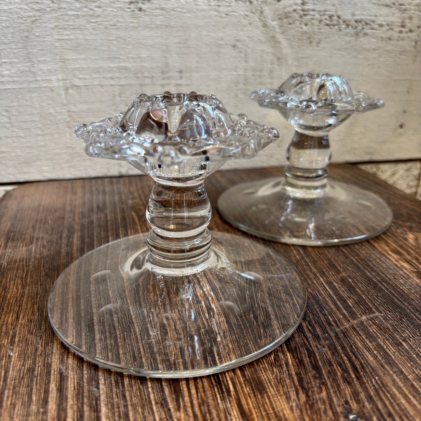 Vintage Dotted Design Glass Candleholders - Set of 2