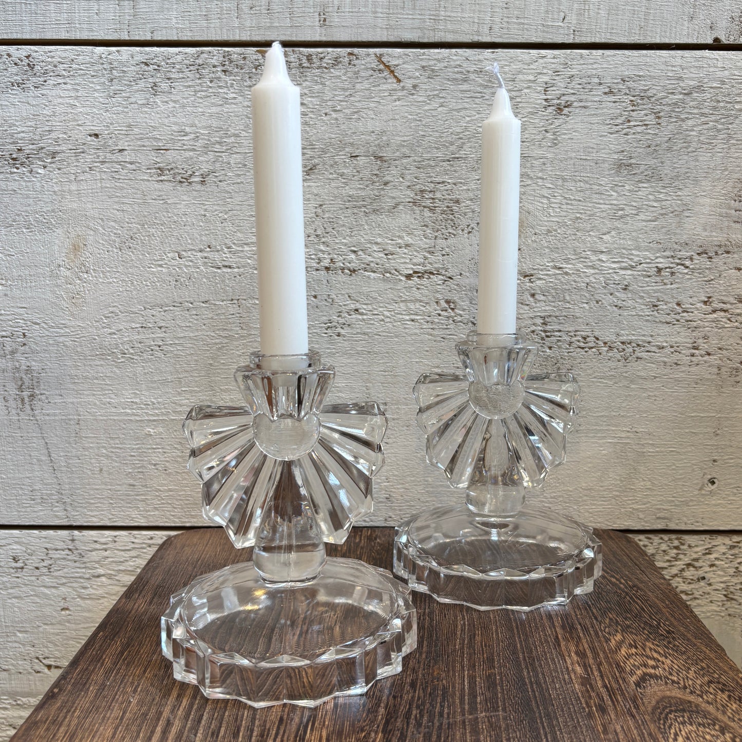 Vintage Fan Shaped Glass Candle Holders - Set of 2