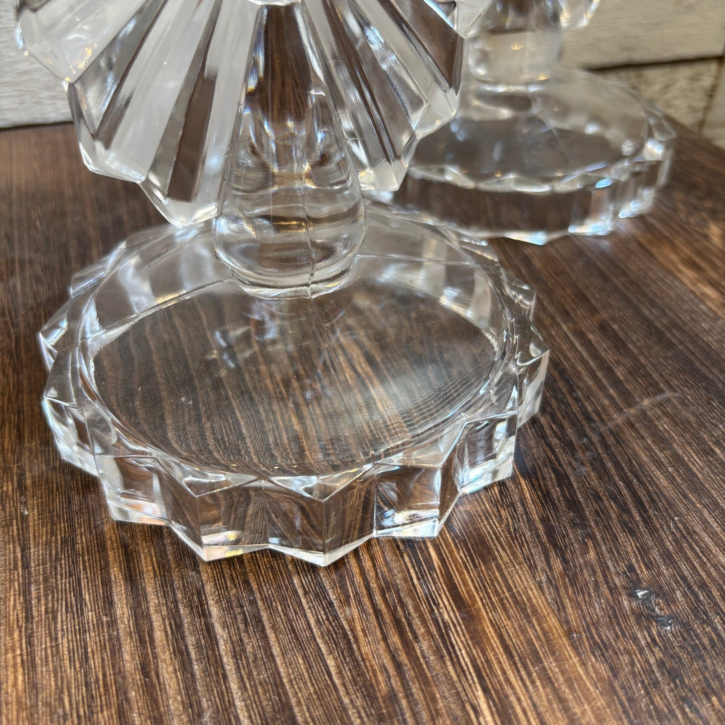 Vintage Fan Shaped Glass Candle Holders - Set of 2