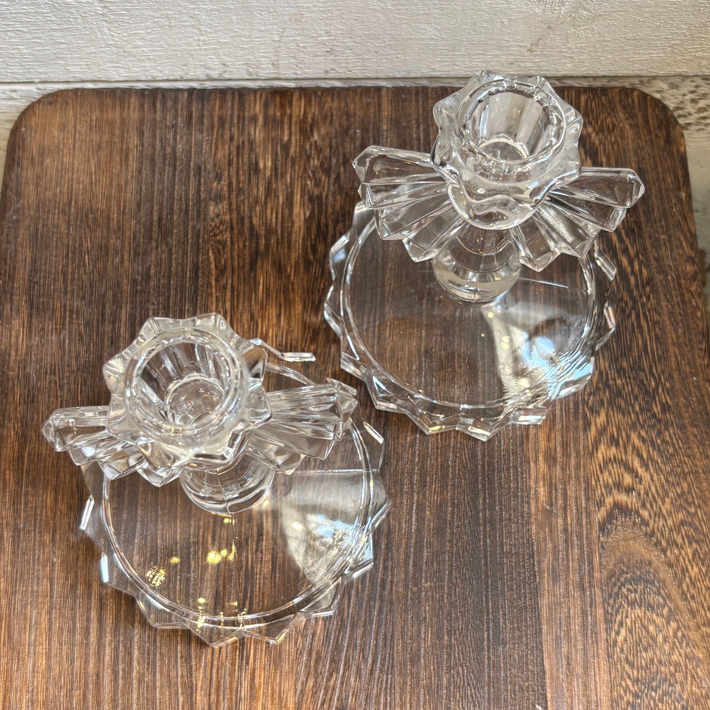 Vintage Fan Shaped Glass Candle Holders - Set of 2