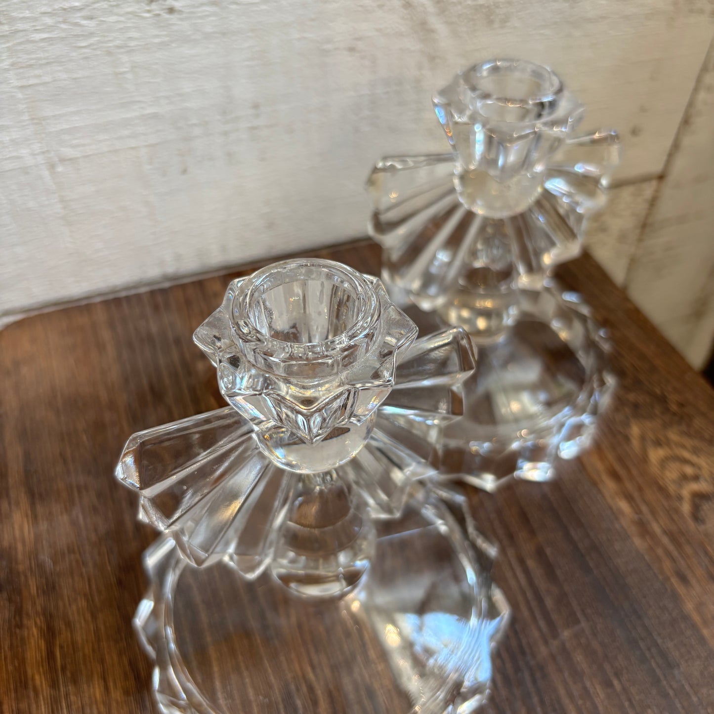 Vintage Fan Shaped Glass Candle Holders - Set of 2