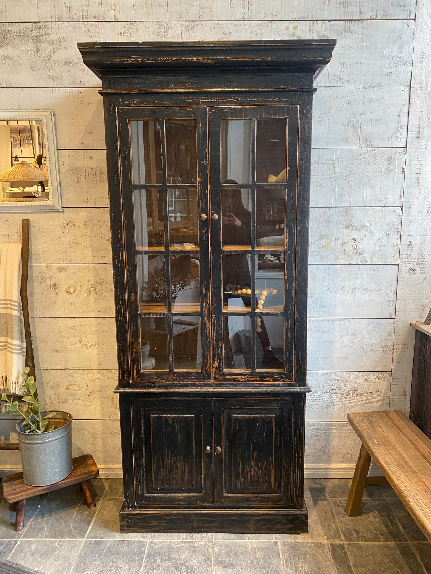 Recycled Pine + Glass Cabinet