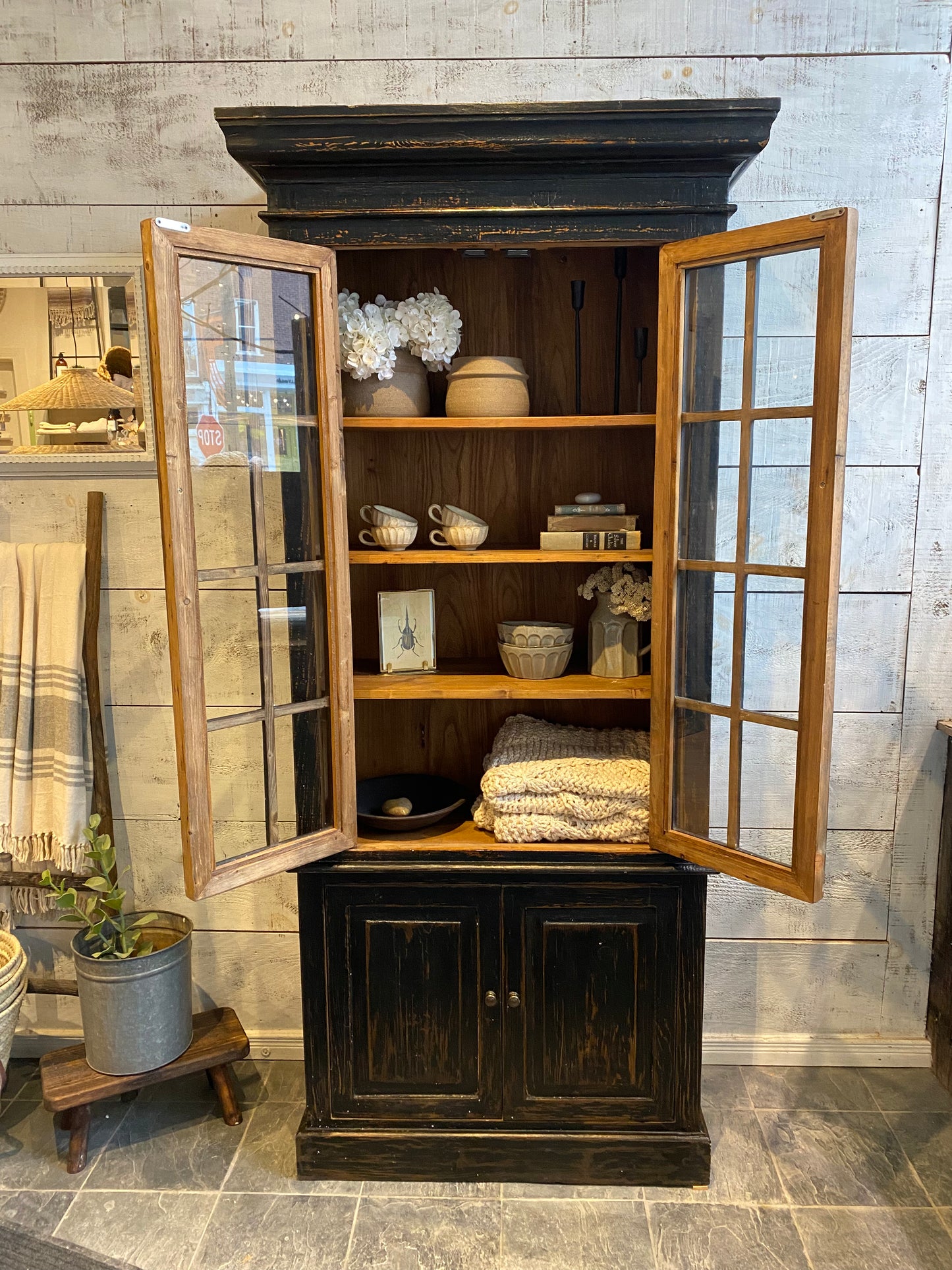 Recycled Pine + Glass Cabinet