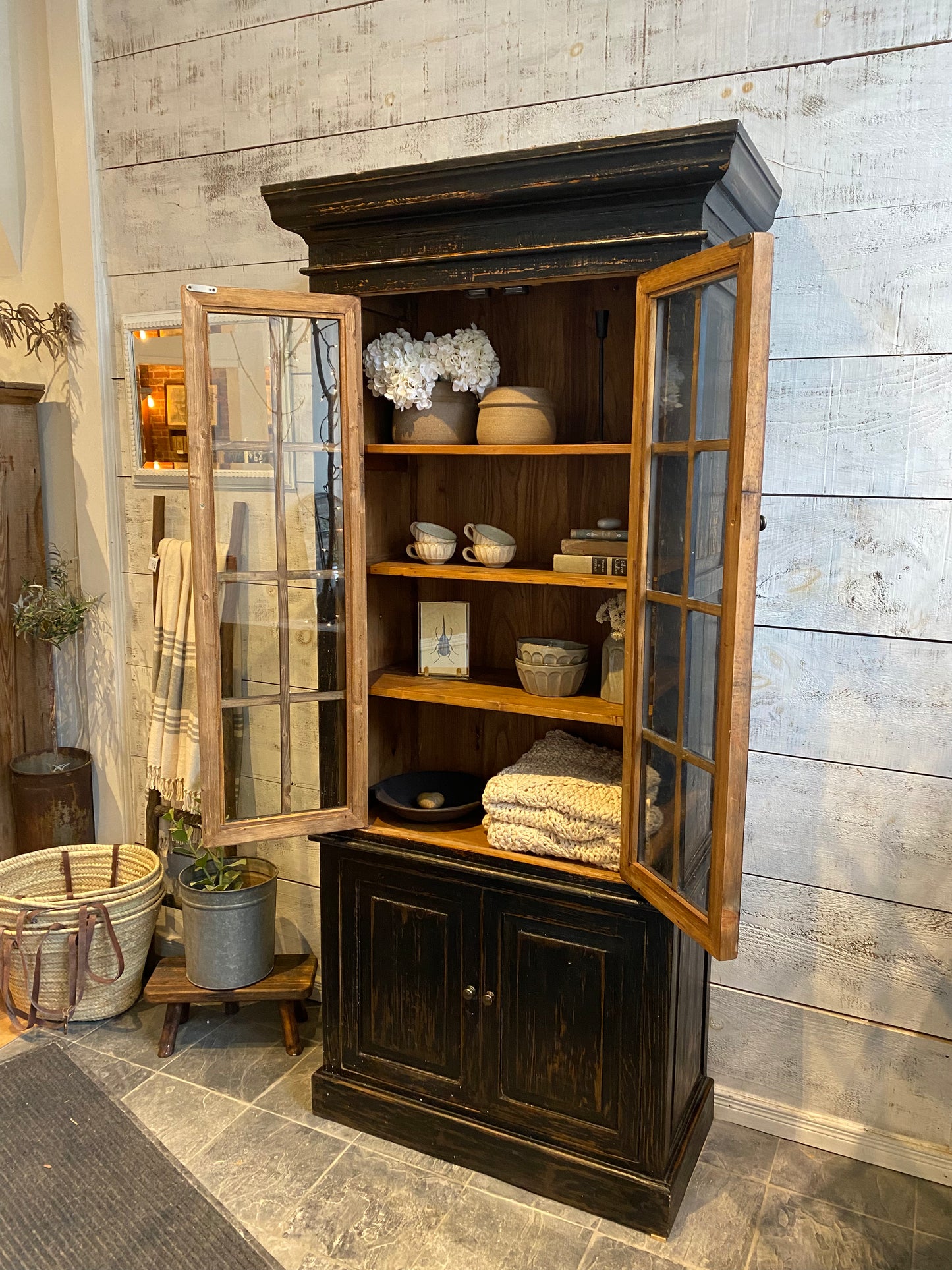 Recycled Pine + Glass Cabinet
