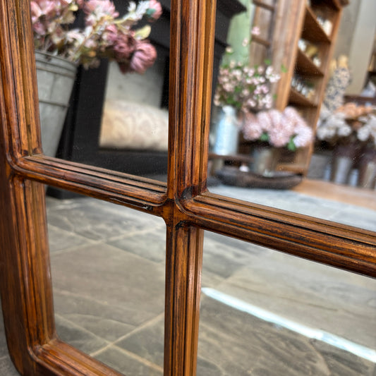 Vintage Dark Wood Window Pane Mirror - SM