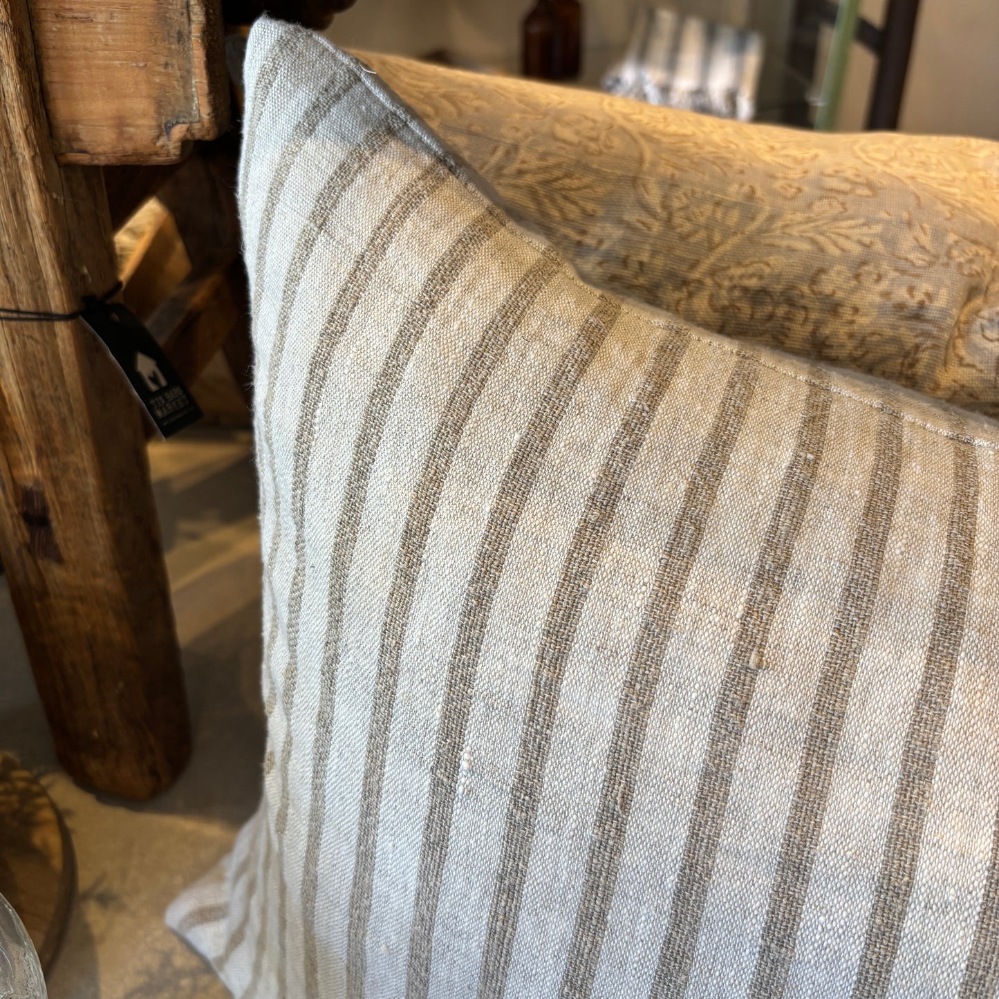 Pinstripe Linen Pillow 16x24 - Natural