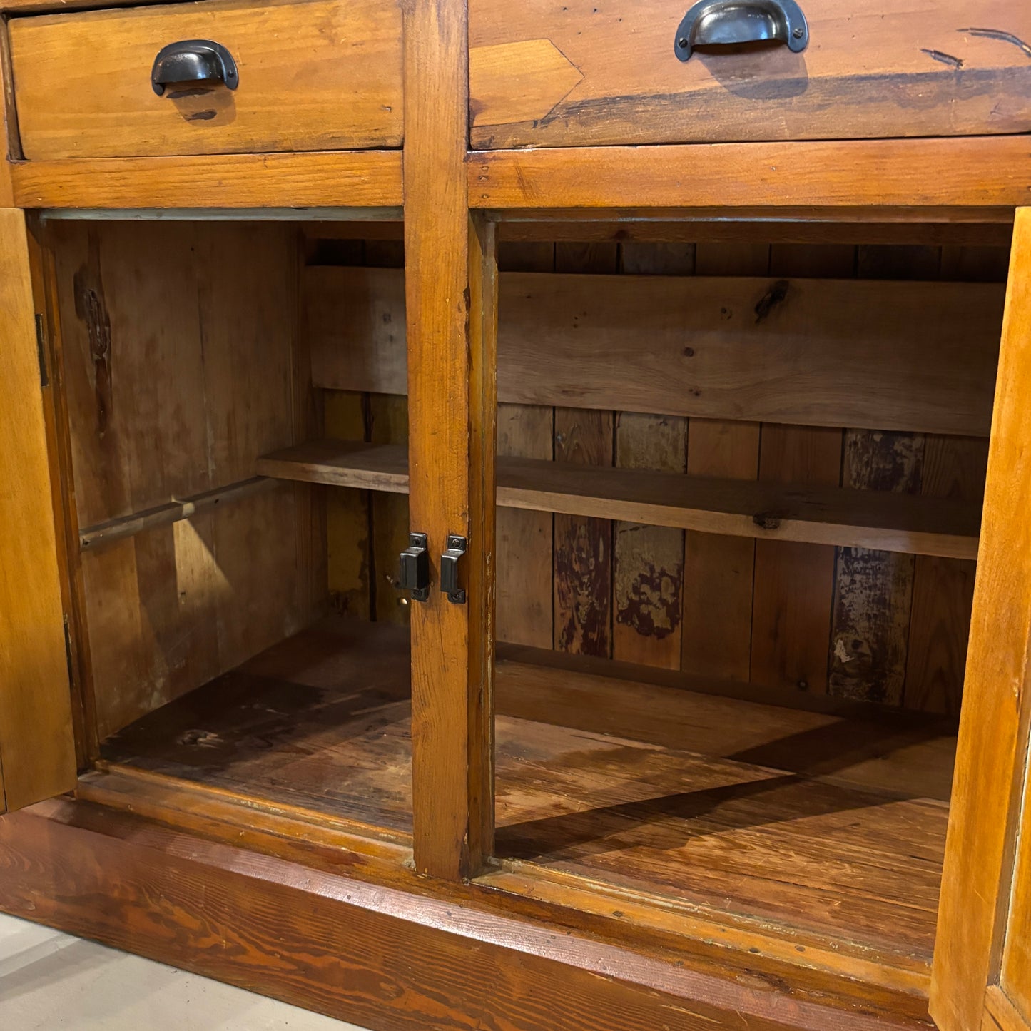 Vintage Wooden Sideboard w/3 Drawers + 3 Latched Doors