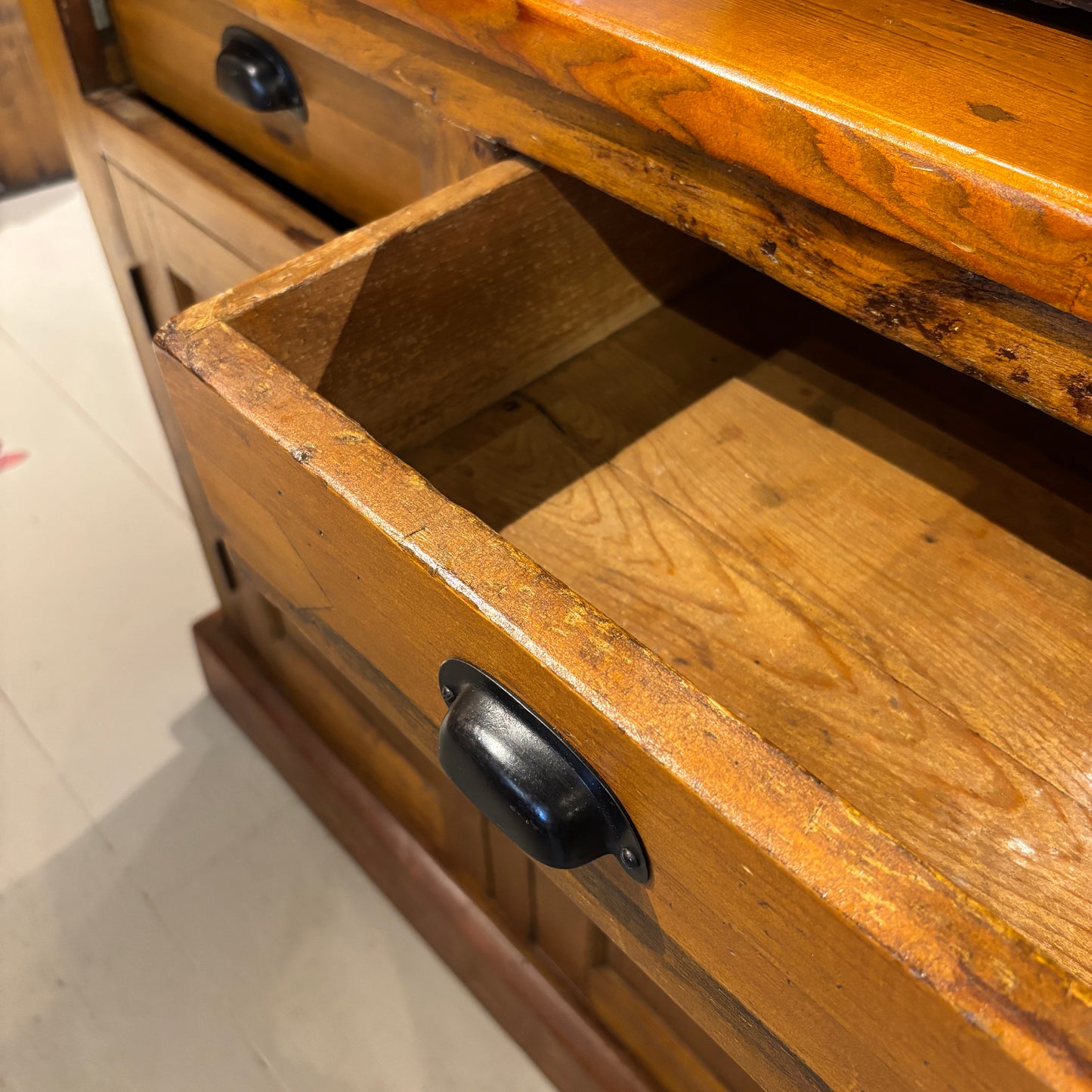 Vintage Wooden Sideboard w/3 Drawers + 3 Latched Doors