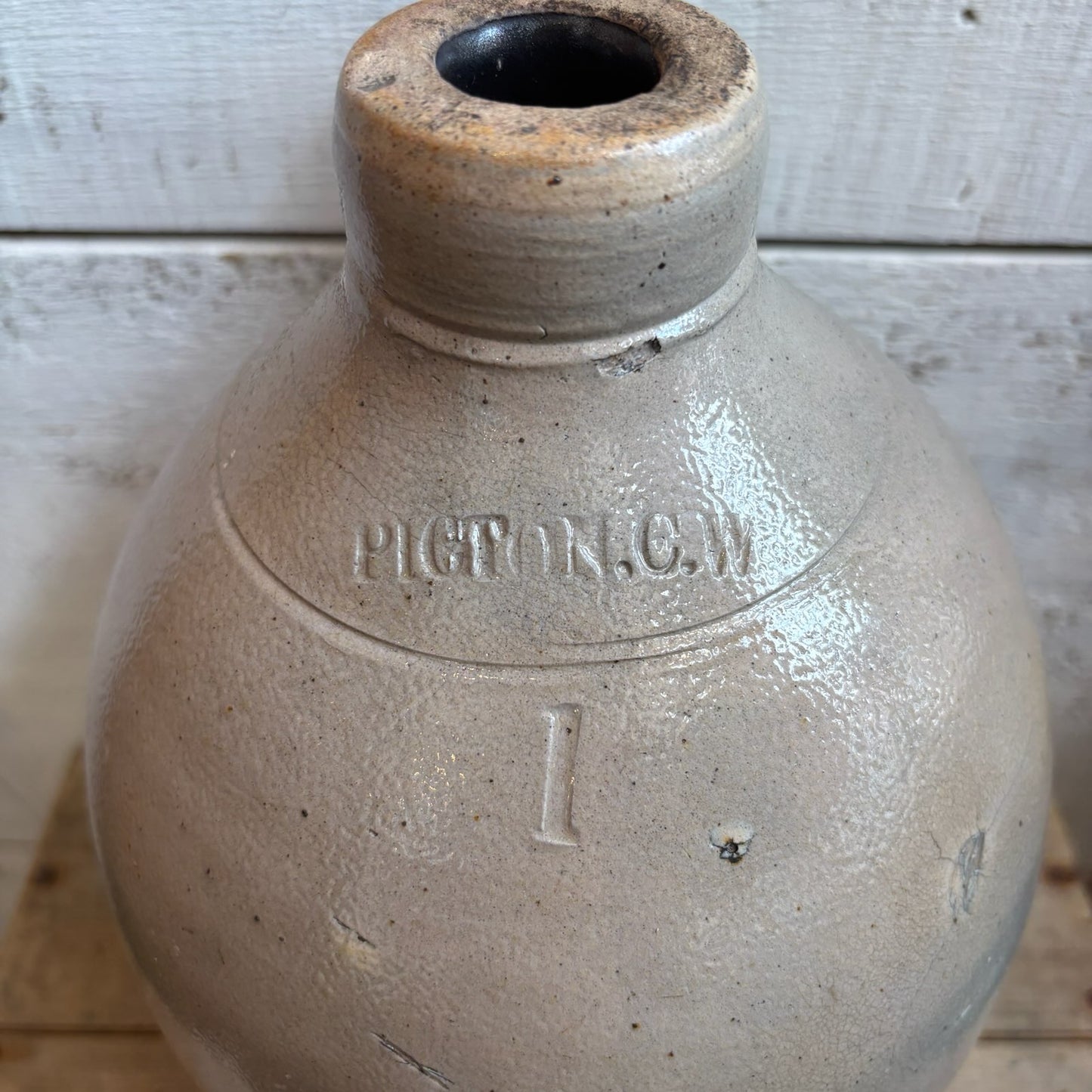 Vintage Picton C.W. Glazed Stoneware Jug w/ Finger Loop - Taupe
