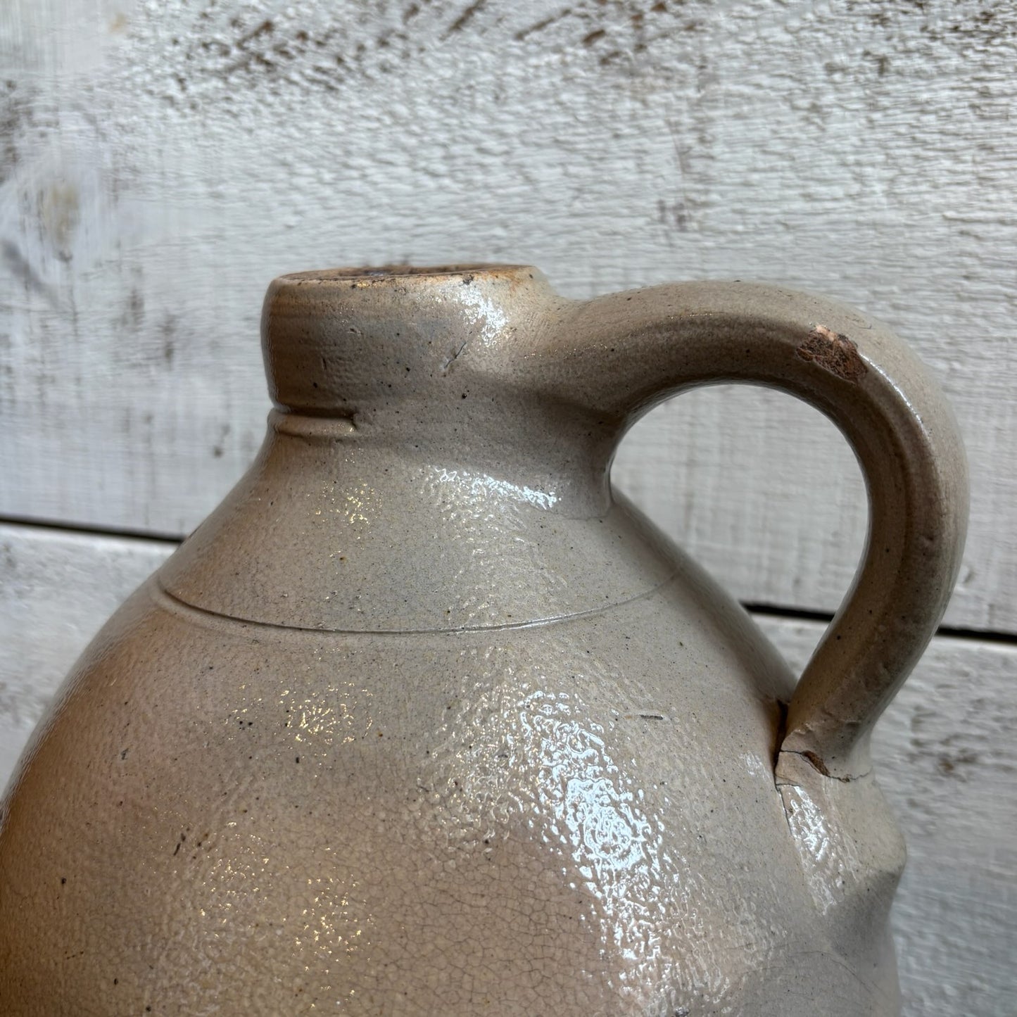 Vintage Picton C.W. Glazed Stoneware Jug w/ Finger Loop - Taupe