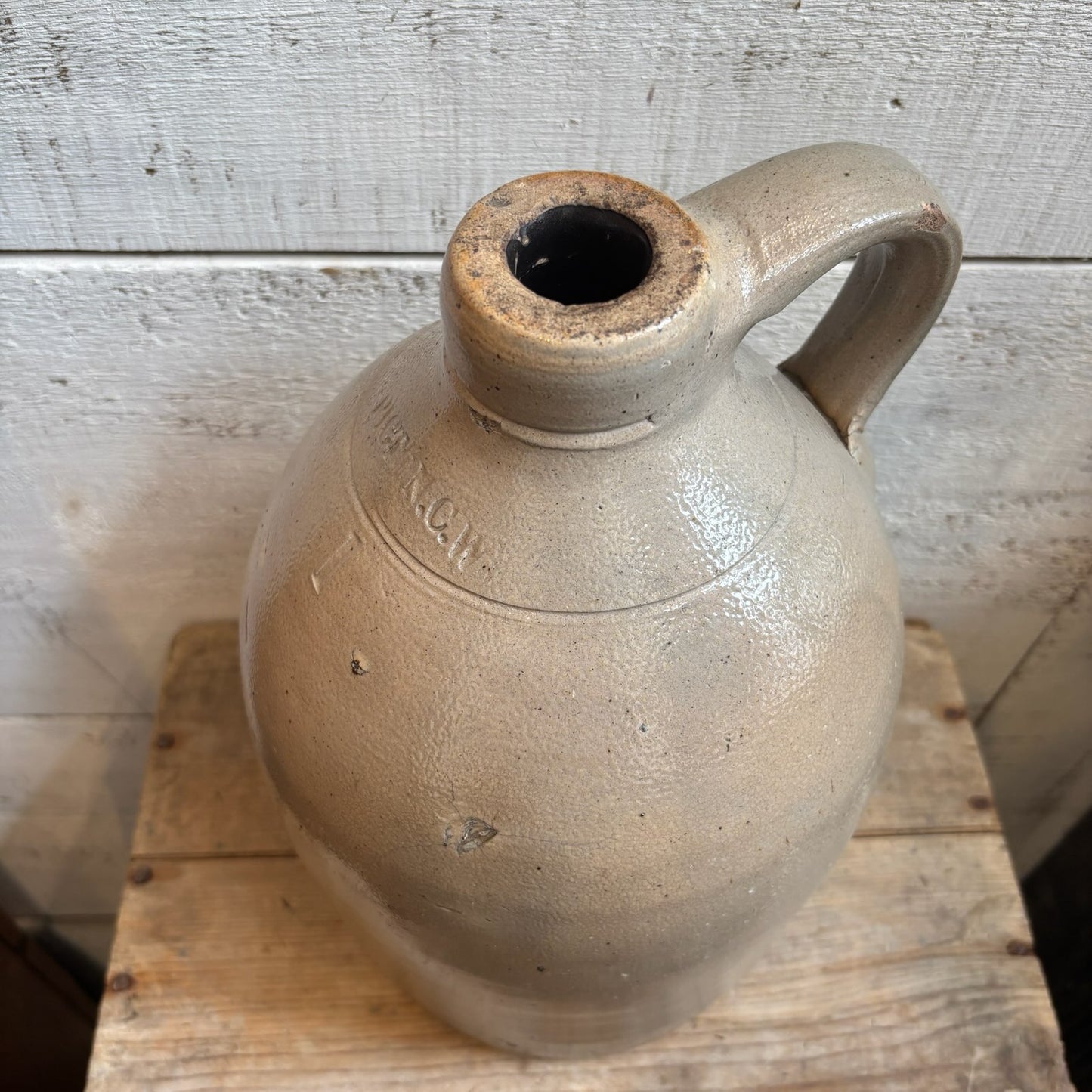 Vintage Picton C.W. Glazed Stoneware Jug w/ Finger Loop - Taupe