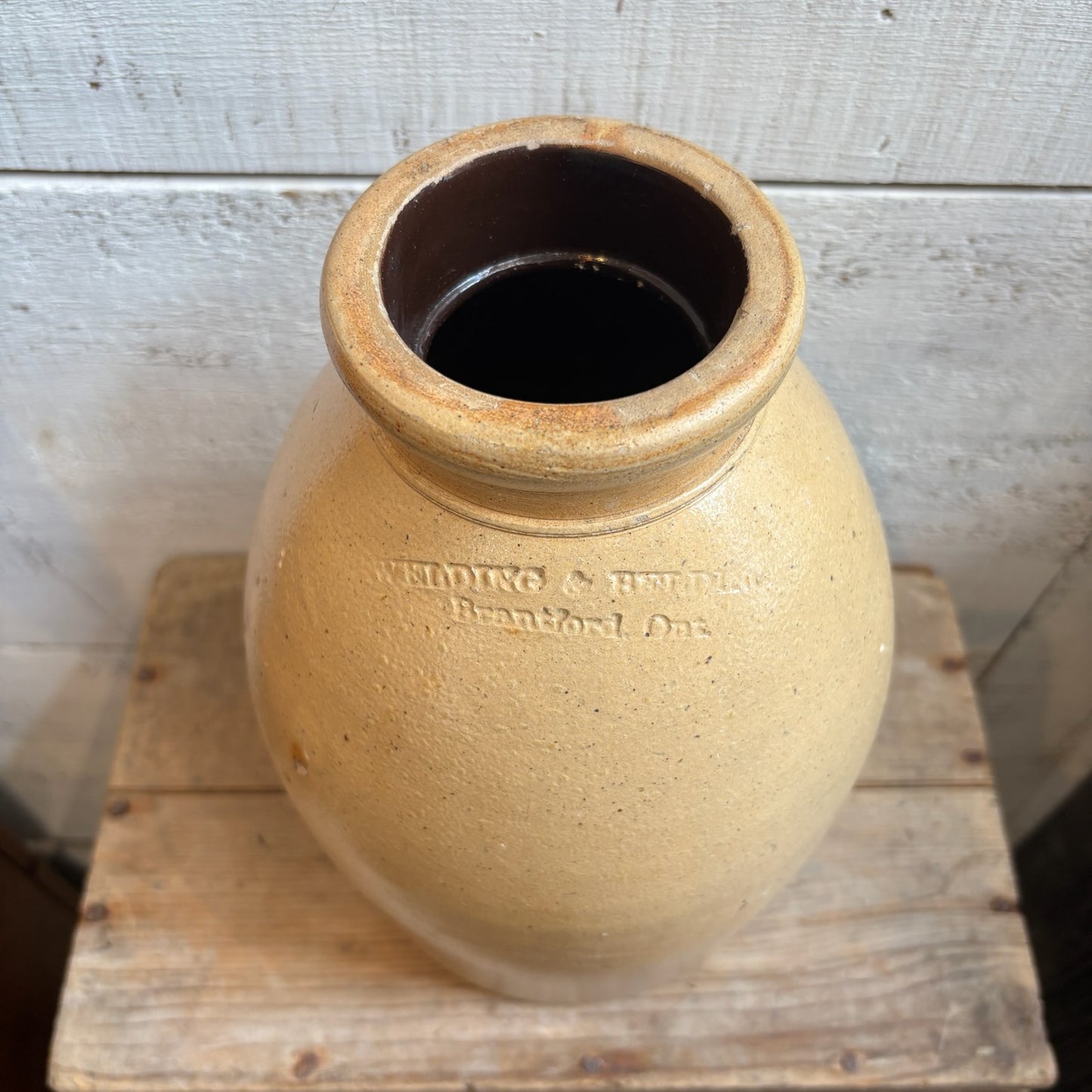 Vintage Welding & Belding Glazed Stoneware Jug - Tan