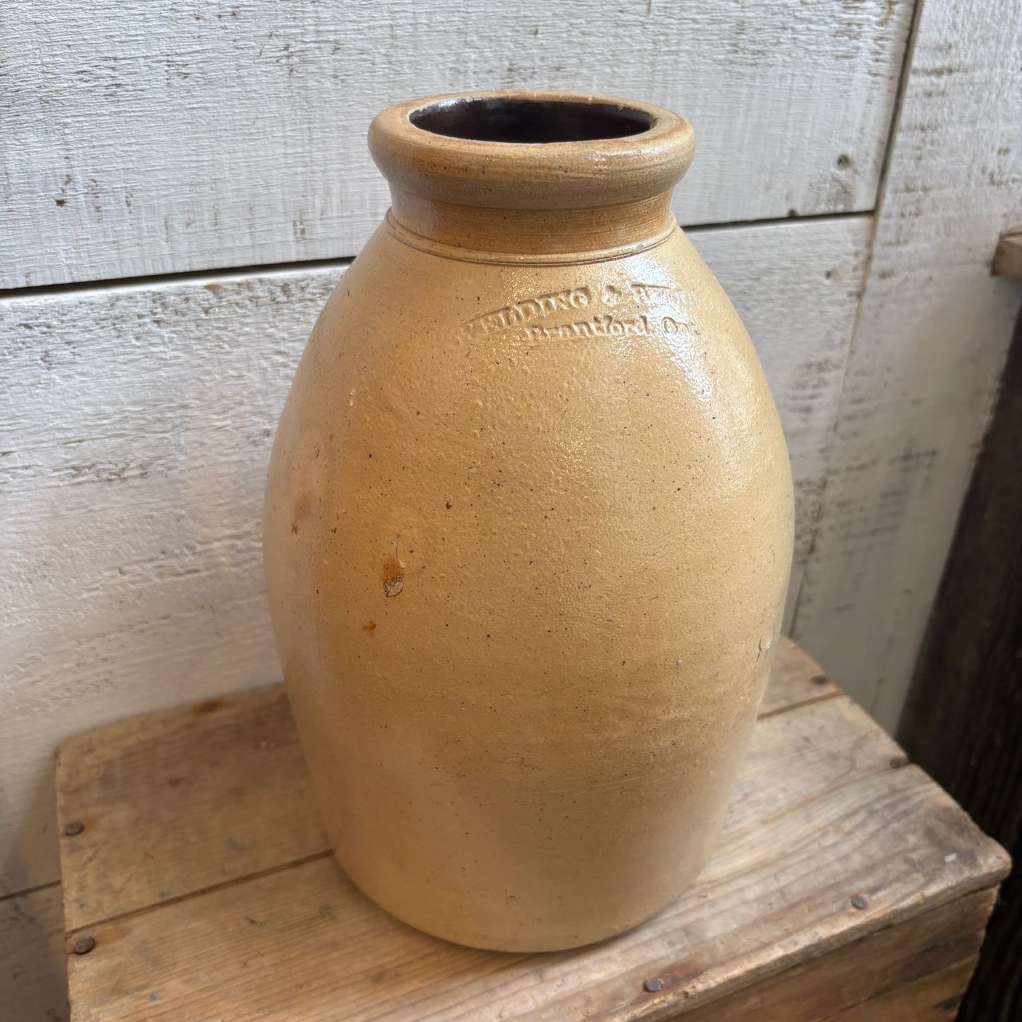 Vintage Welding & Belding Glazed Stoneware Jug - Tan