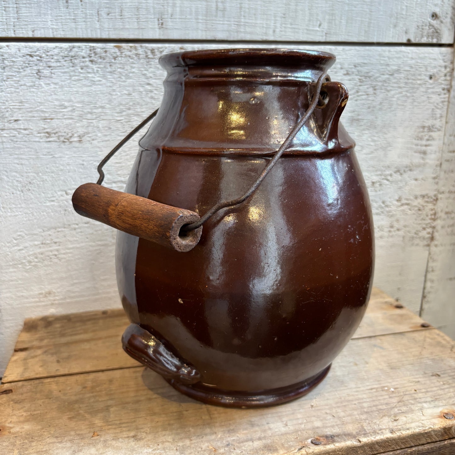 Vintage Glazed Stoneware Batter Jug- Brown