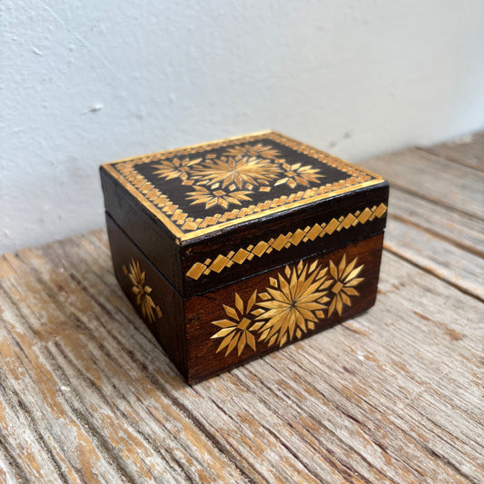 Vintage Wooden Trinket Box w/ Starburst Design